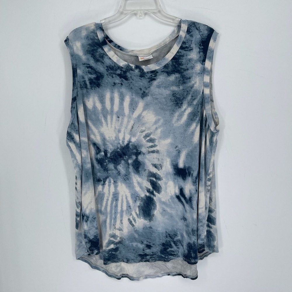 LuLaRoe Women's Blue Tie Dye Sleeveless Stretch‎ Scoop Neck Tank Top Size 3XL